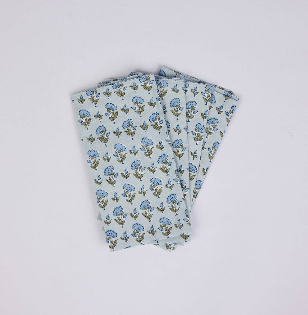 Block Printed Napkins Set of 4 - Ditsy Floral Blue Stone