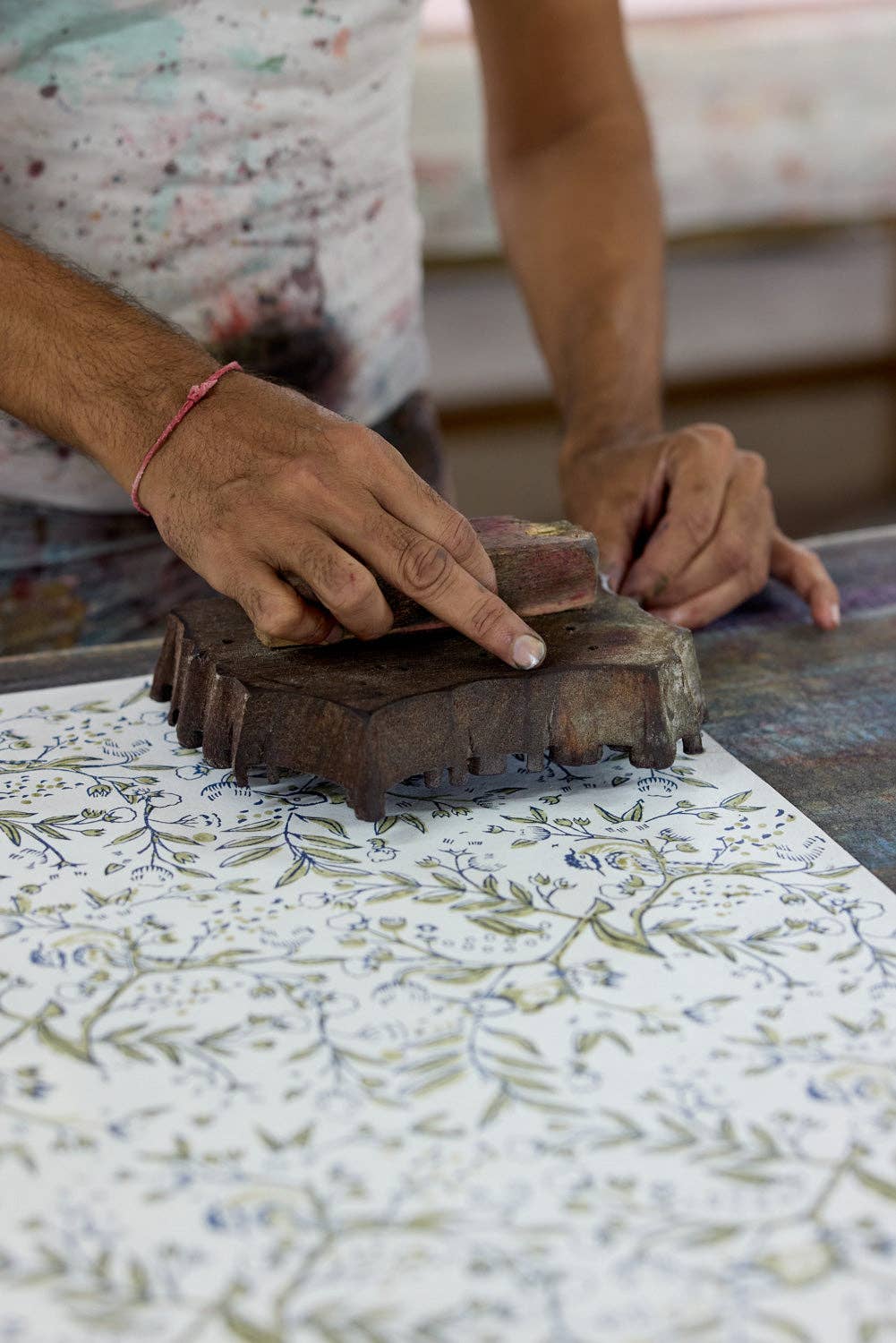 Block Printed Waste Paper Basket - Songbird Blue Stone