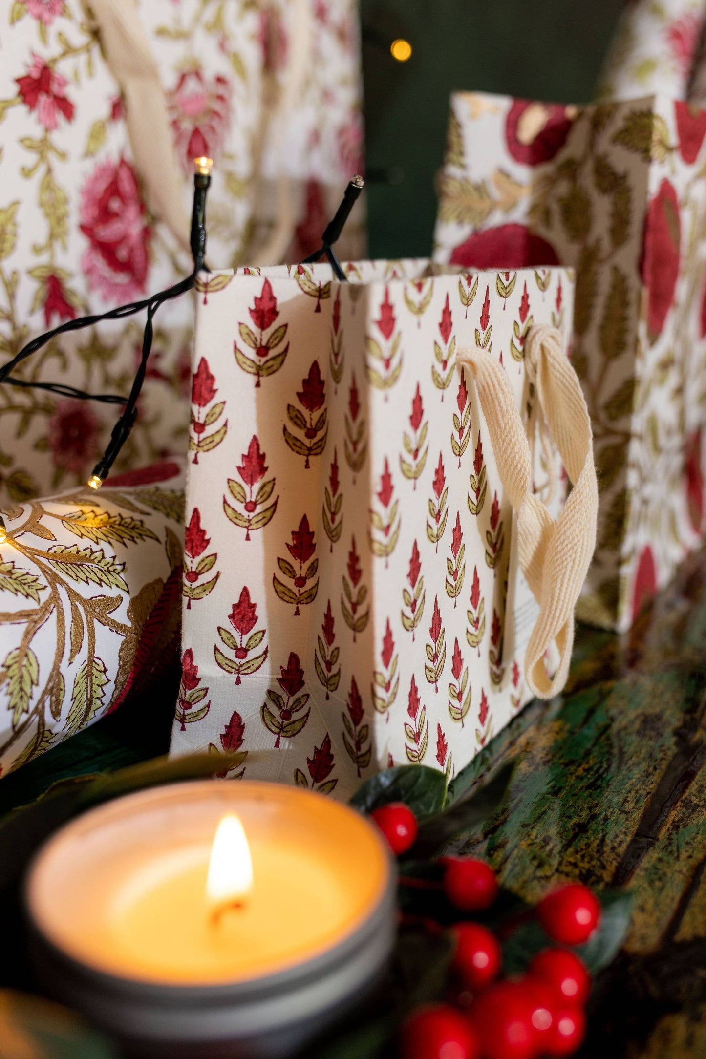 Scarlet Small Hand Block Printed Gift Bags