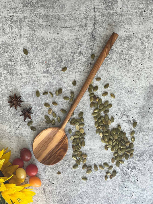Olive Wood  Round Spoon Thin Handle 12"