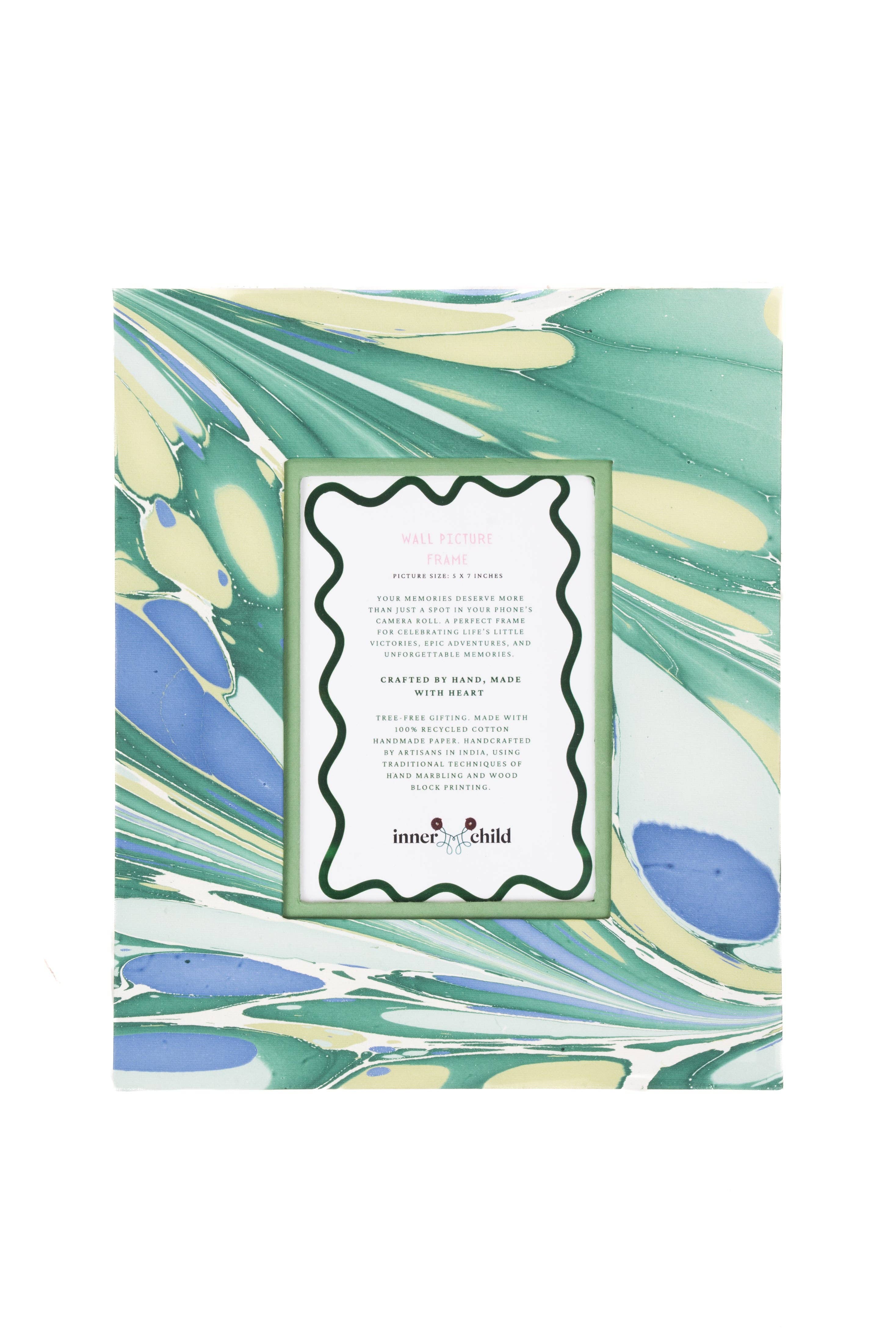 Hand-Marbled Large Wall Picture Frame in Green & Blue - Thumbnail 2