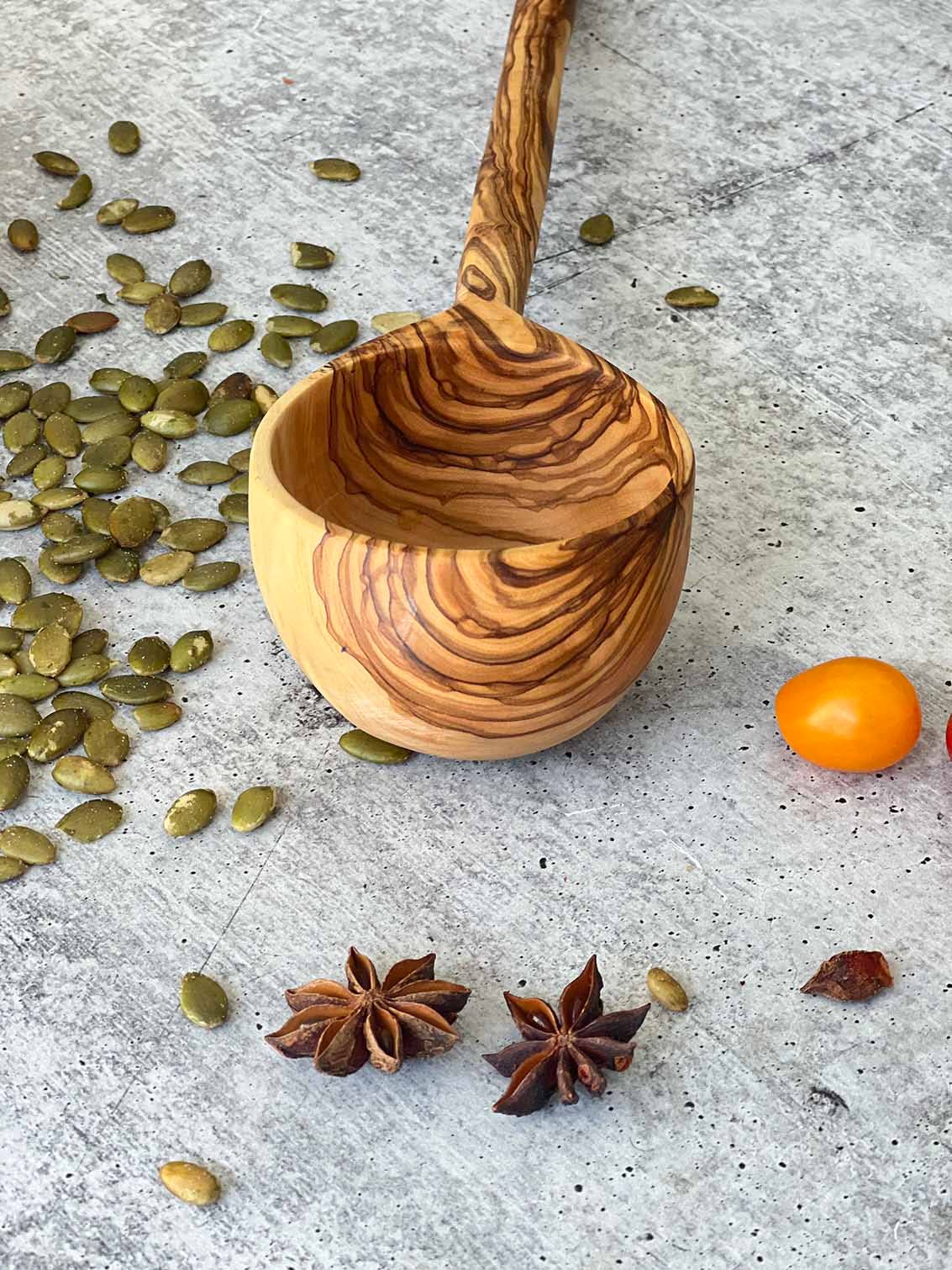 Olive Wood Modern Ladle 12"