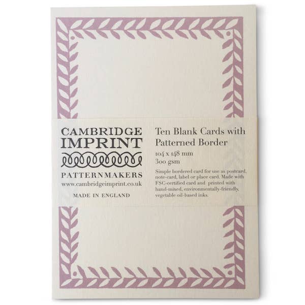 Pack of Cambridge Imprint blank cards with patterned border on a white background