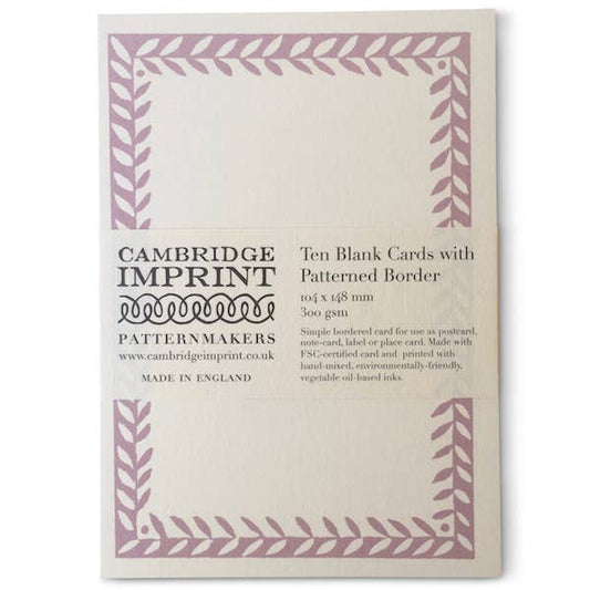 Pack of Cambridge Imprint blank cards with patterned border on a white background