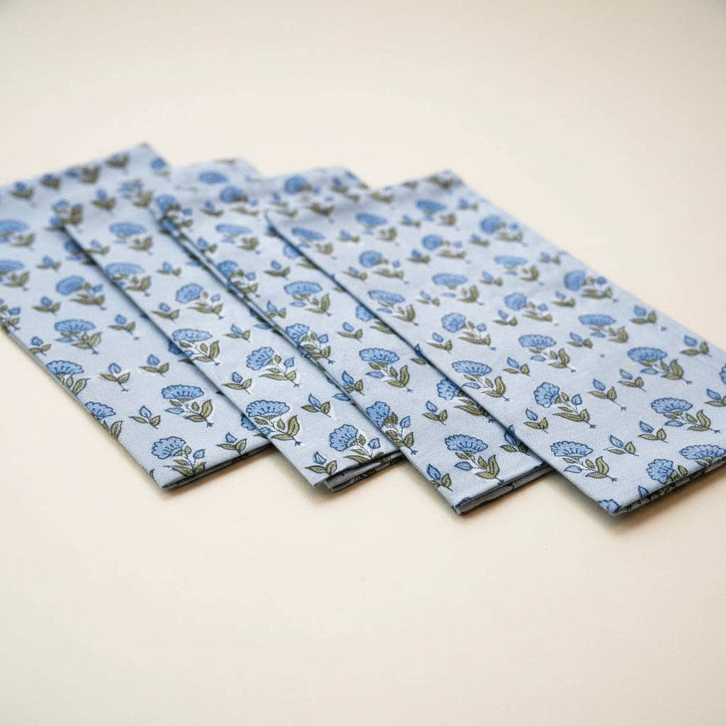 Block Printed Napkins Set of 4 - Ditsy Floral Blue Stone