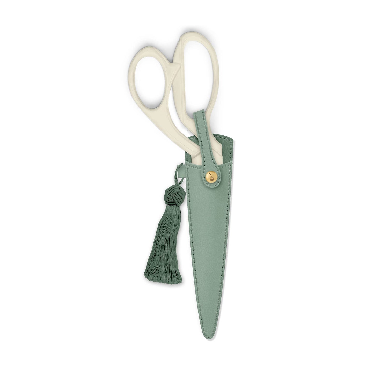 Scissors with a green sheath on a white background