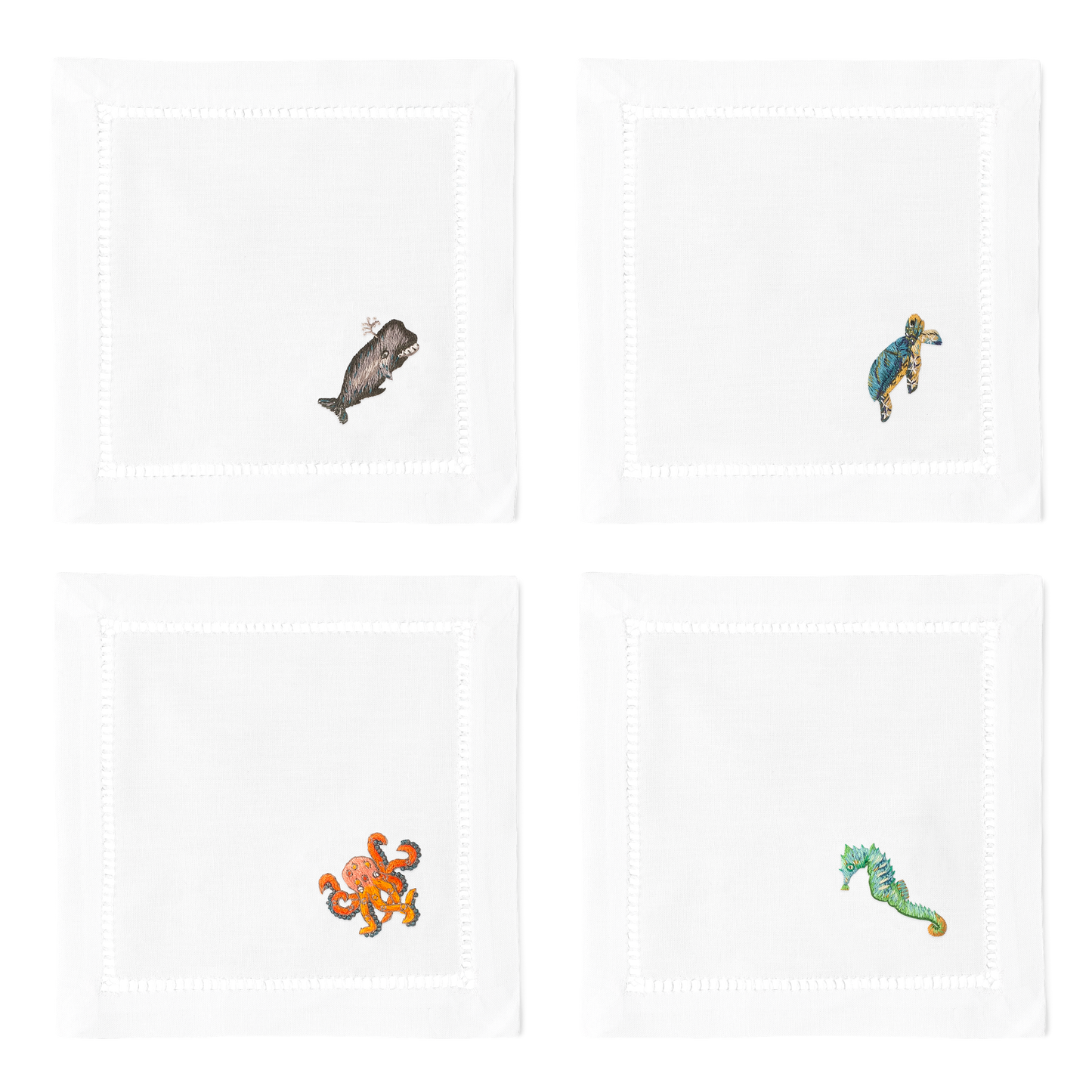 Henry Handwork - Sea Life Cocktail Napkins | Mixed Set of 4