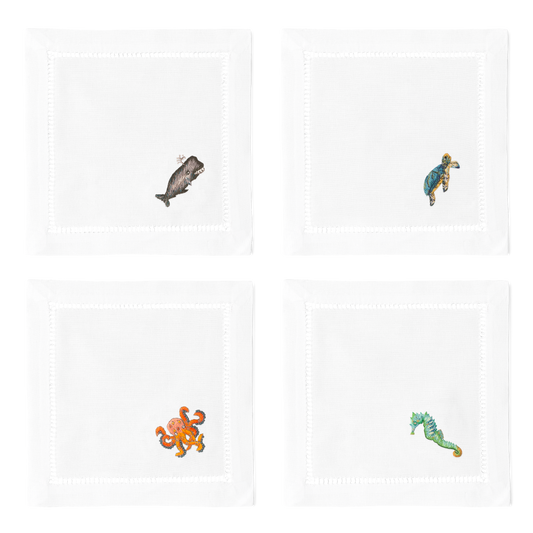 Henry Handwork - Sea Life Cocktail Napkins | Mixed Set of 4