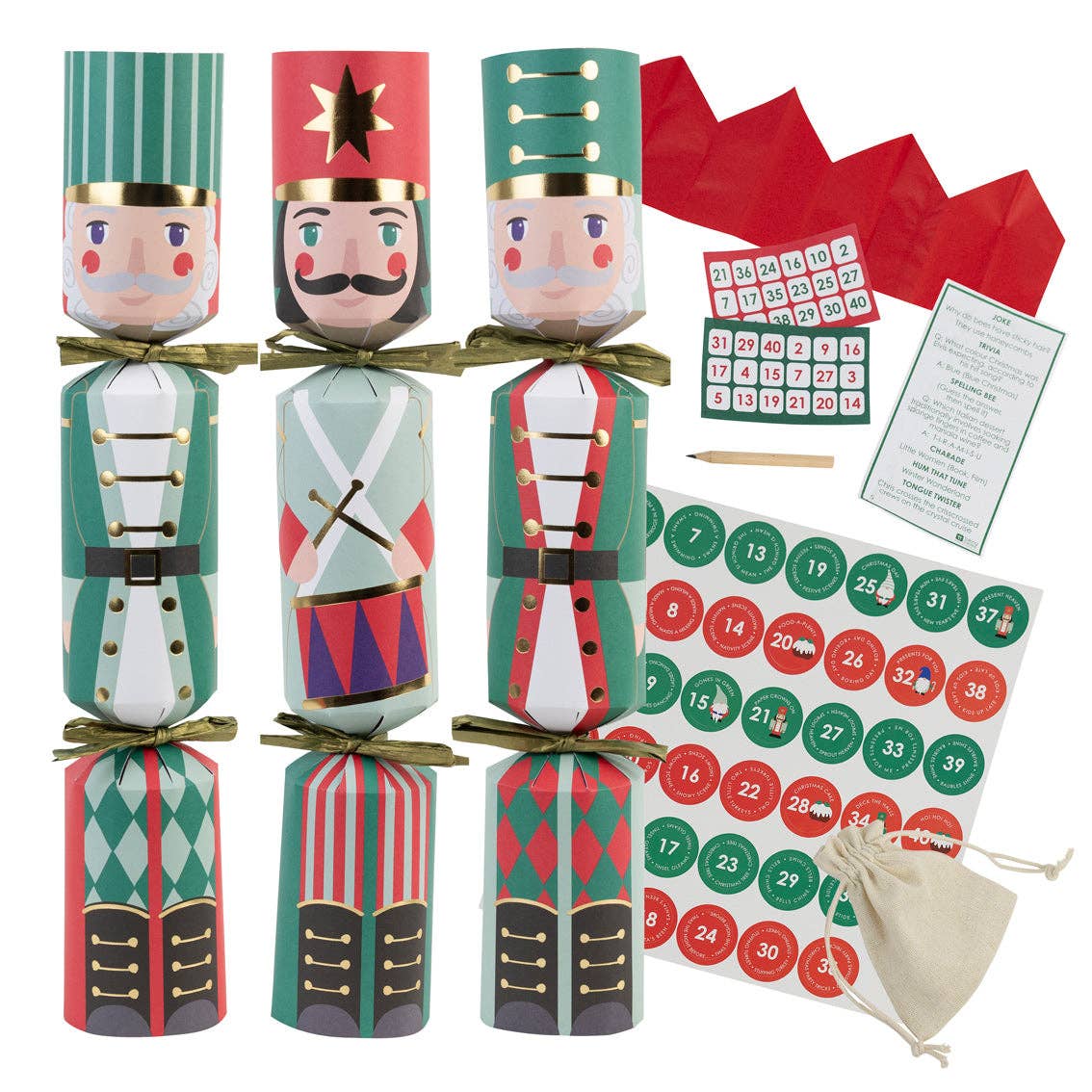 Talking Tables USA - Home, Birthday, Games & Seasonal Decor - Nutcracker 3 Design Christmas Crackers - 6 Pack | Christmas Decor |