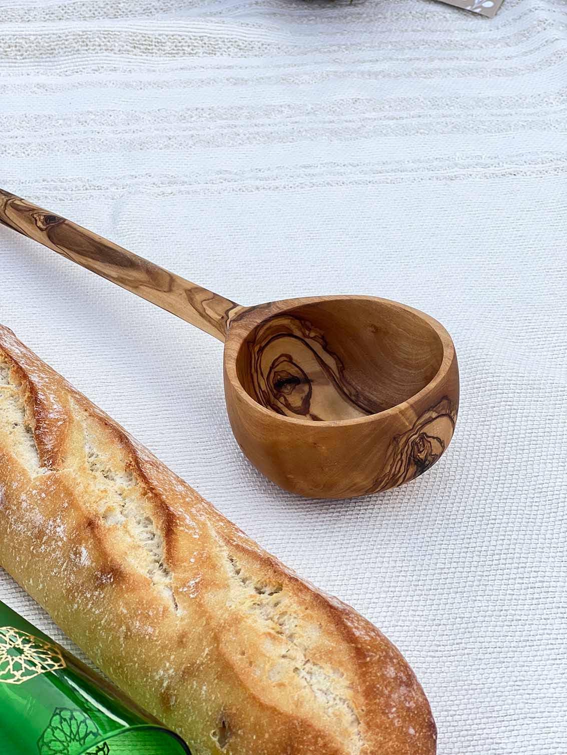 Olive Wood Modern Ladle 12"