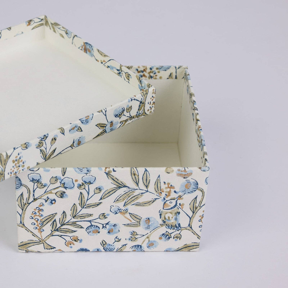 Block Printed Gift Boxes - Floral Blue Stone