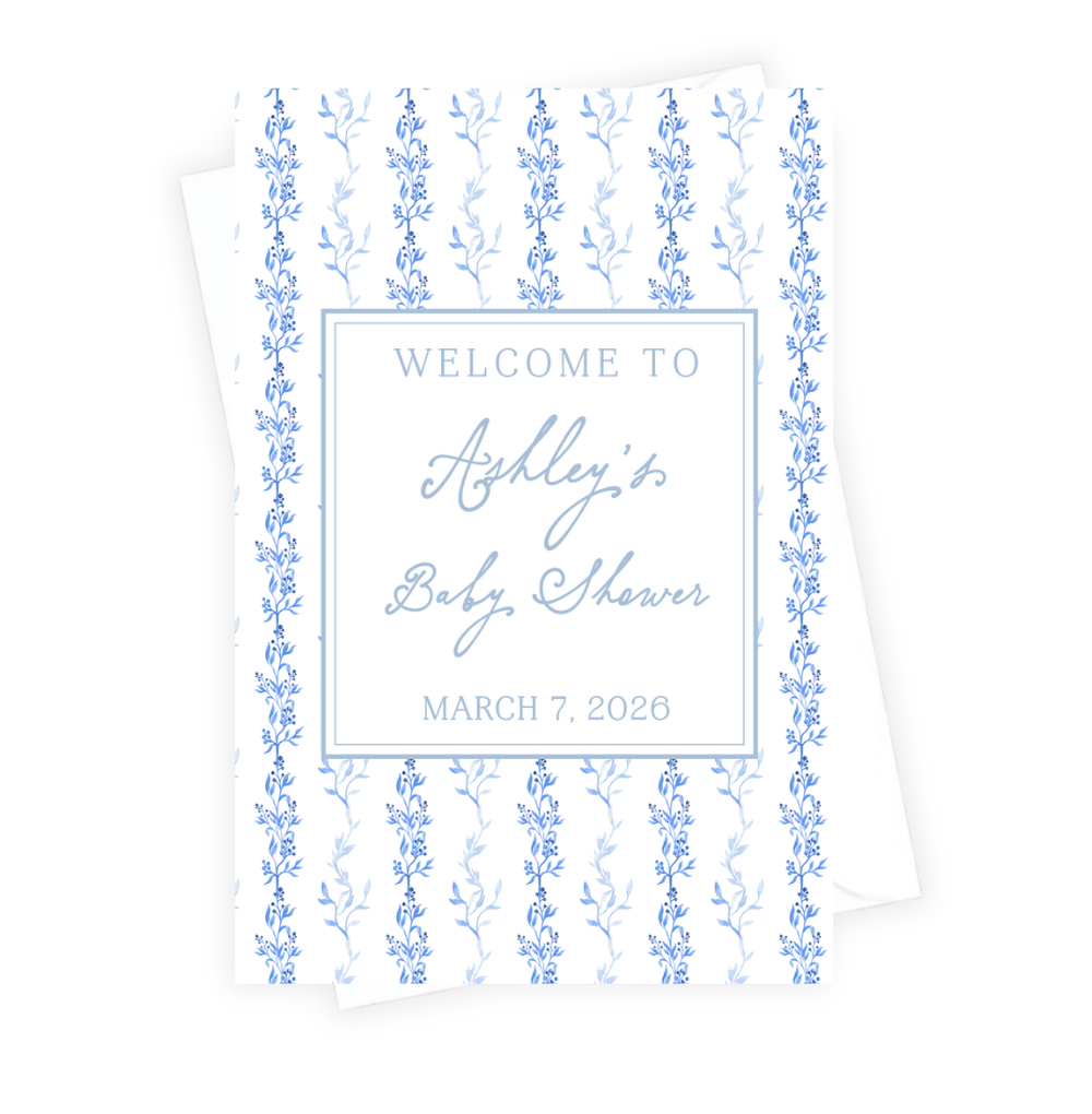 Blue Floral Baby Shower Invitation