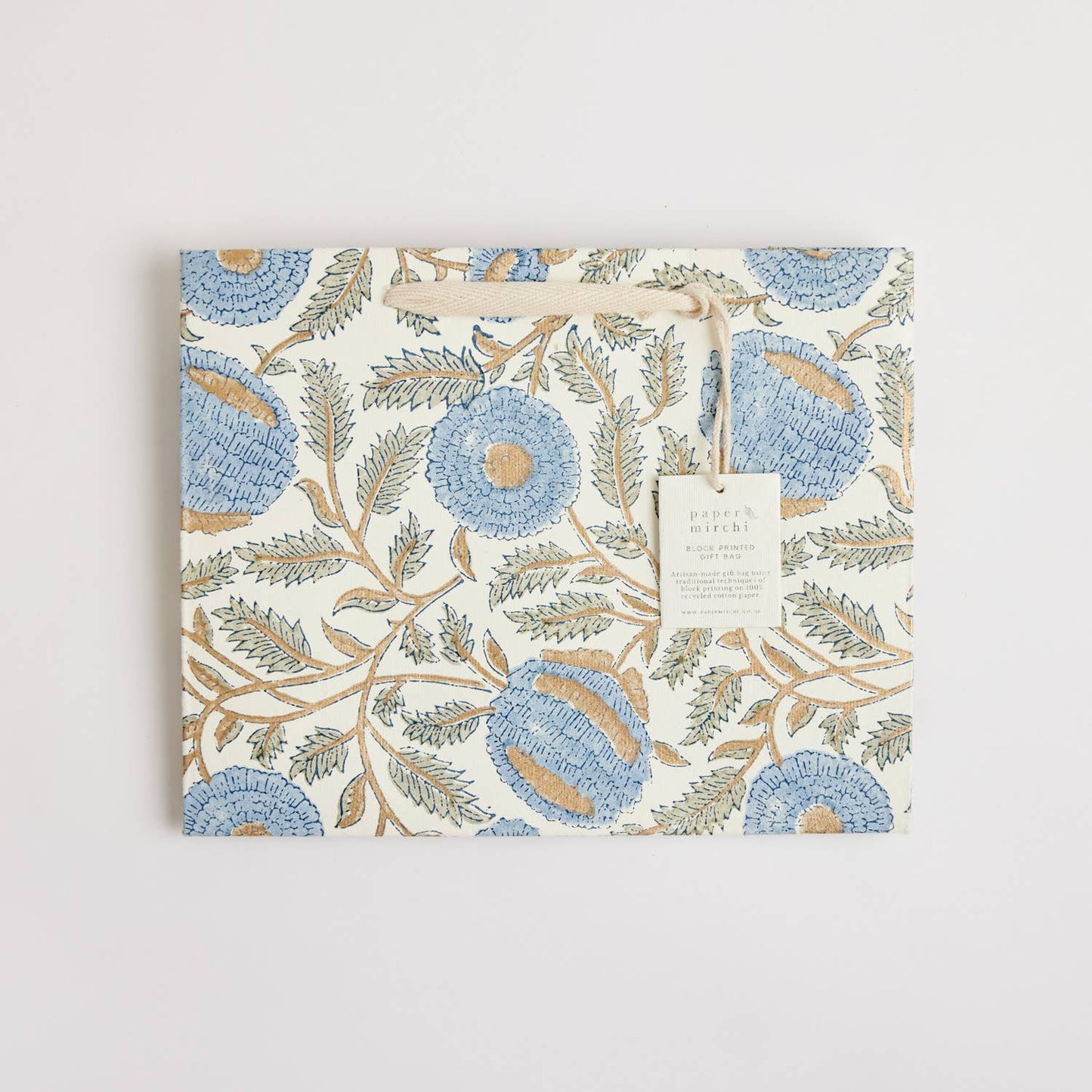 Paper Mirchi - Hand Block Printed Gift Bags (Medium) - Blue Stone
