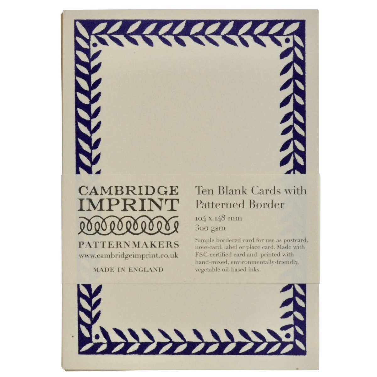 Box of Cambridge Imprint patterned border cards on a white background