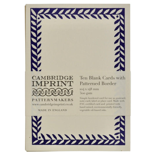 Box of Cambridge Imprint patterned border cards on a white background