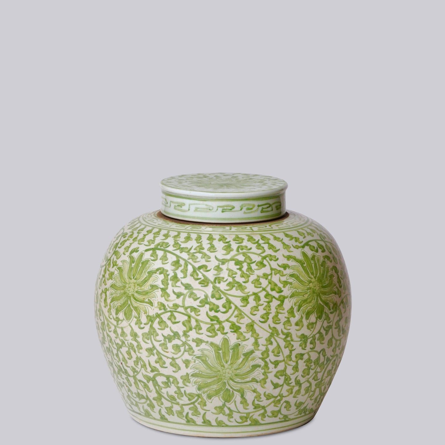 Scrolling Lotus Green and White Porcelain Jar