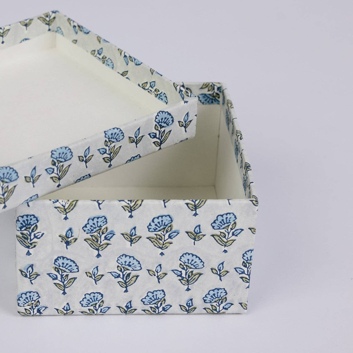 Block Printed Gift Boxes - Floral Blue Stone
