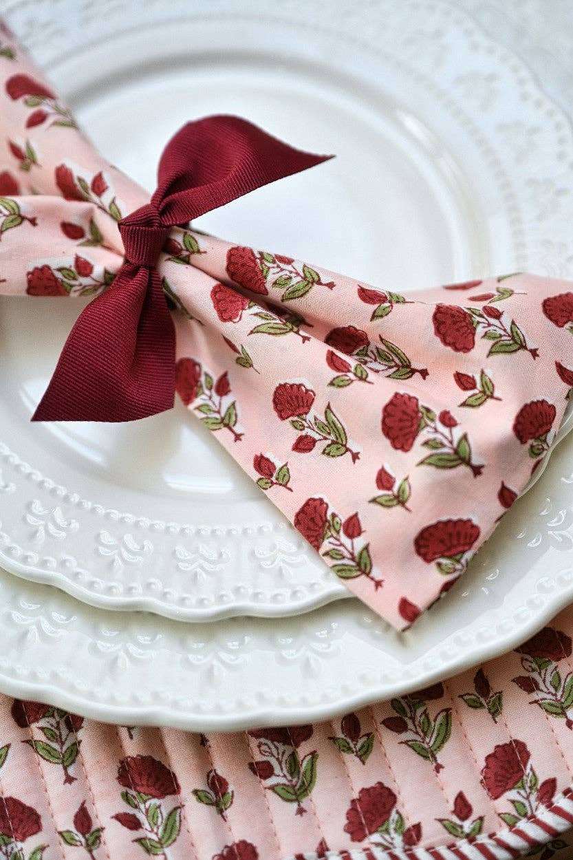 Block Printed Napkins Set of 4 - Ditsy Floral Scarlet