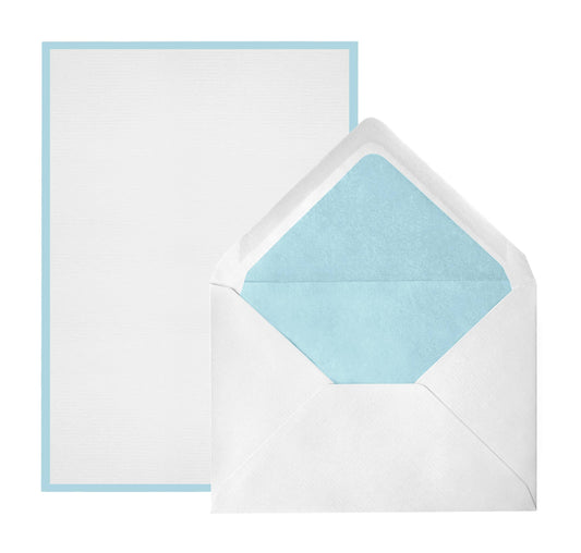 White card with light blue border and matching envelope tissue liners