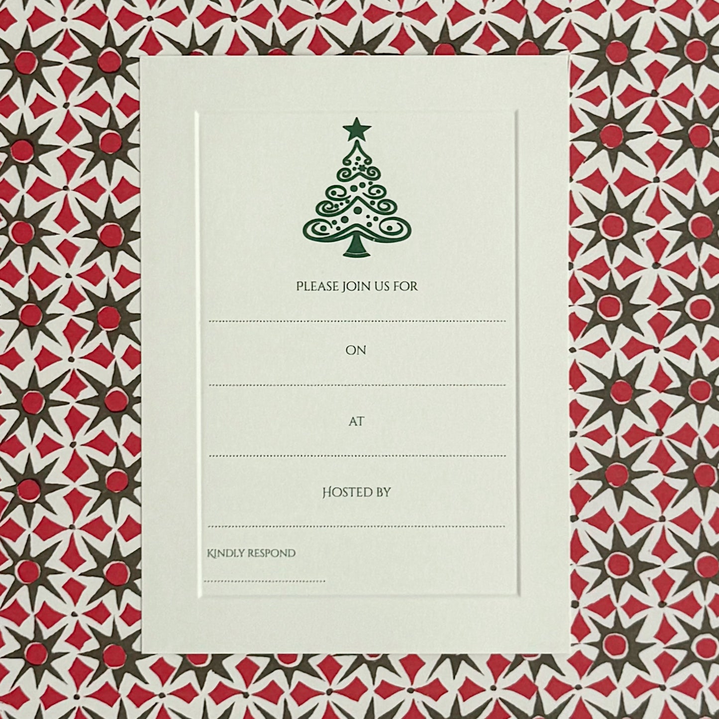 fill in the blank Christmas tree invitation card on top