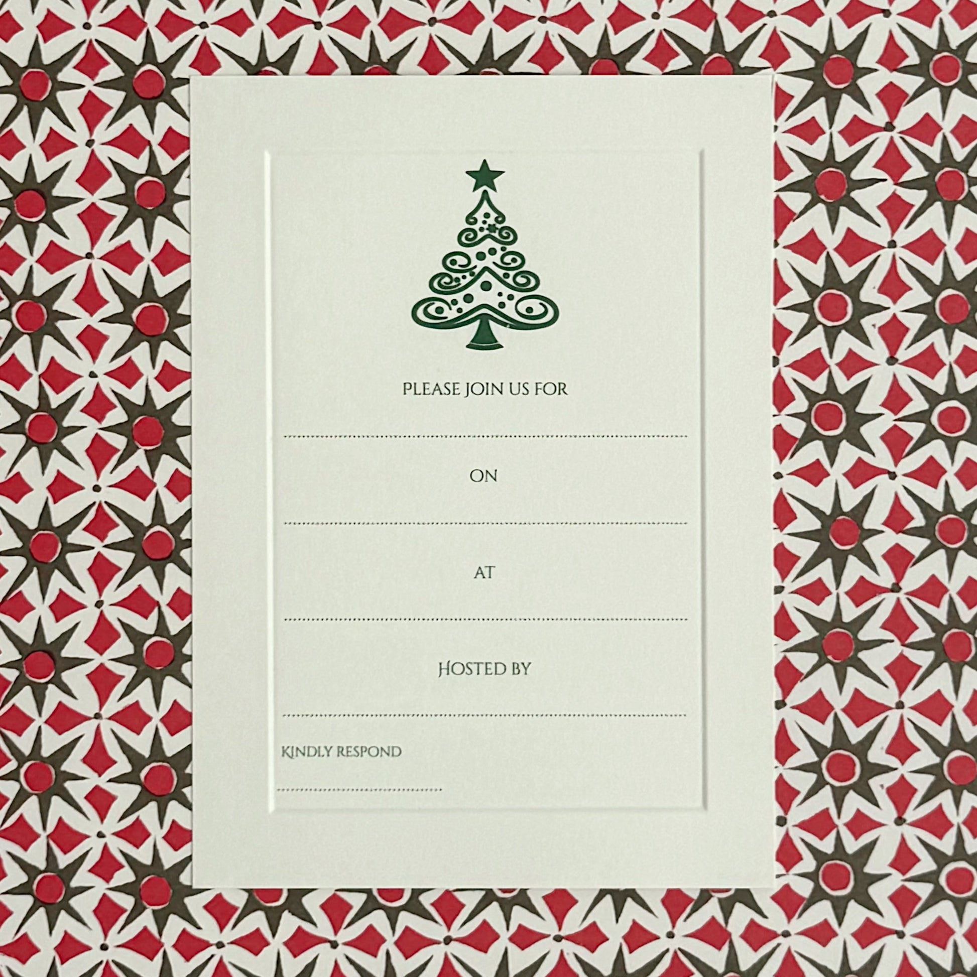 fill in the blank Christmas tree invitation card on top