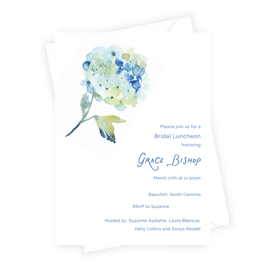 Bridal luncheon invitation with floral design on a white background