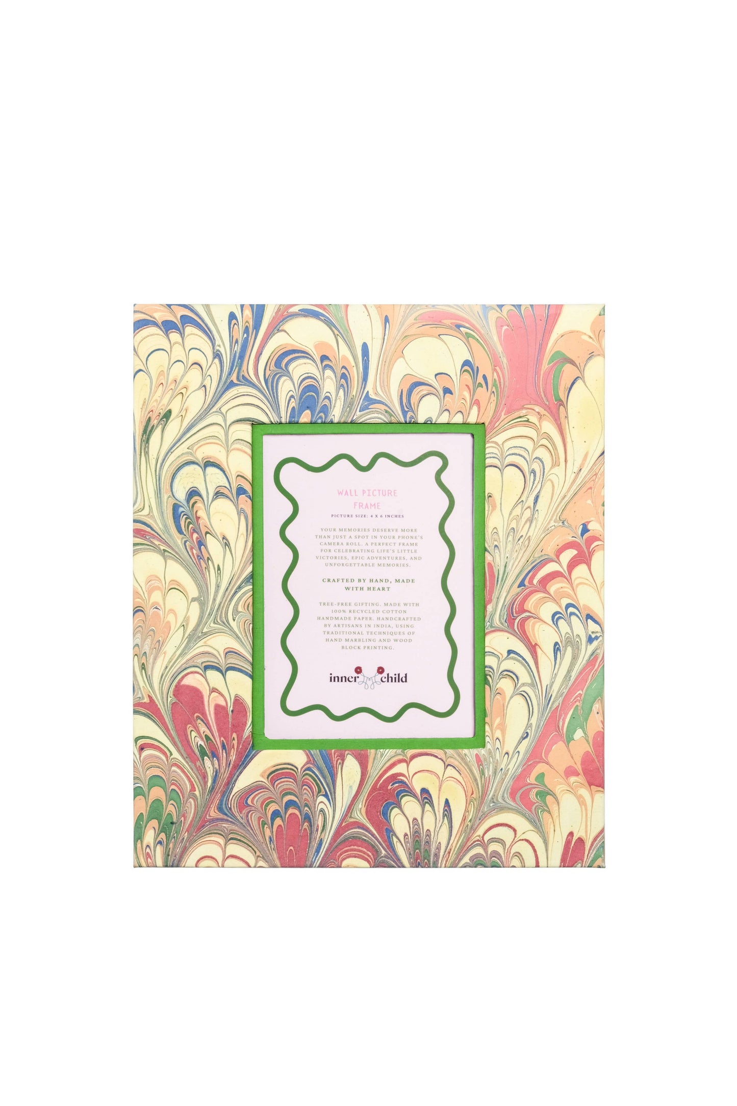 Hand-Marbled Large Wall Picture Frame in Multicolor, 5x7