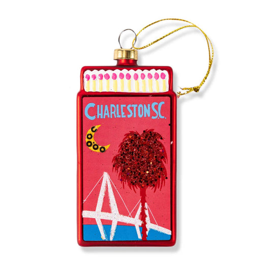 Decorative matchbook ornament with Charleston, SC design on a white background