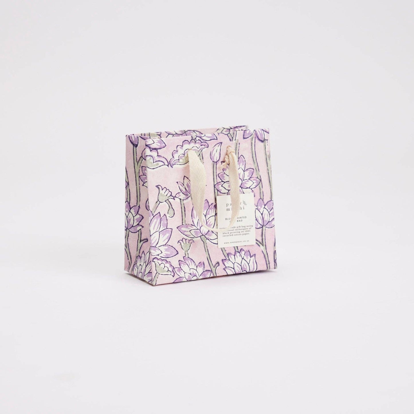 Lavender Small Hand Block Printed Gift Bag