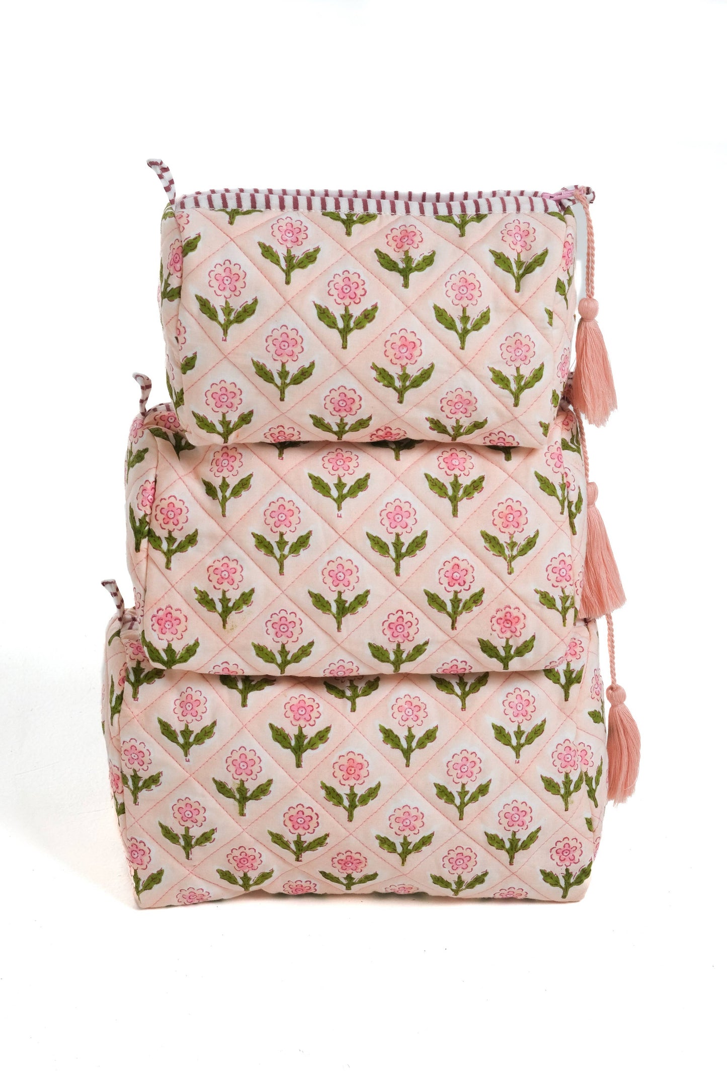 Medium Mona Blockprint Makeup Bag in Pink
