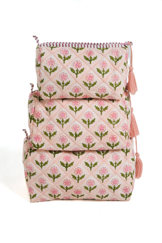 Pink Mona Blockprint Makeup Bag