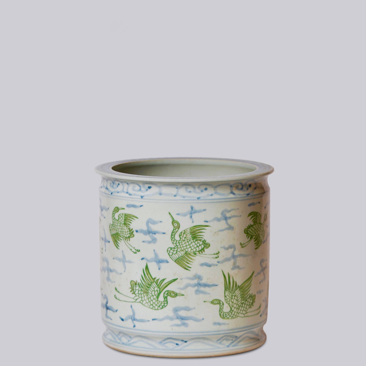 Cobalt Guild - Cranes and Clouds Green and Blue Porcelain Cachepot