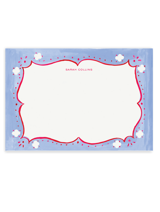 Sarah Writes In Ink - Cottage Border Stationery Set - Cherry and Blue Blank