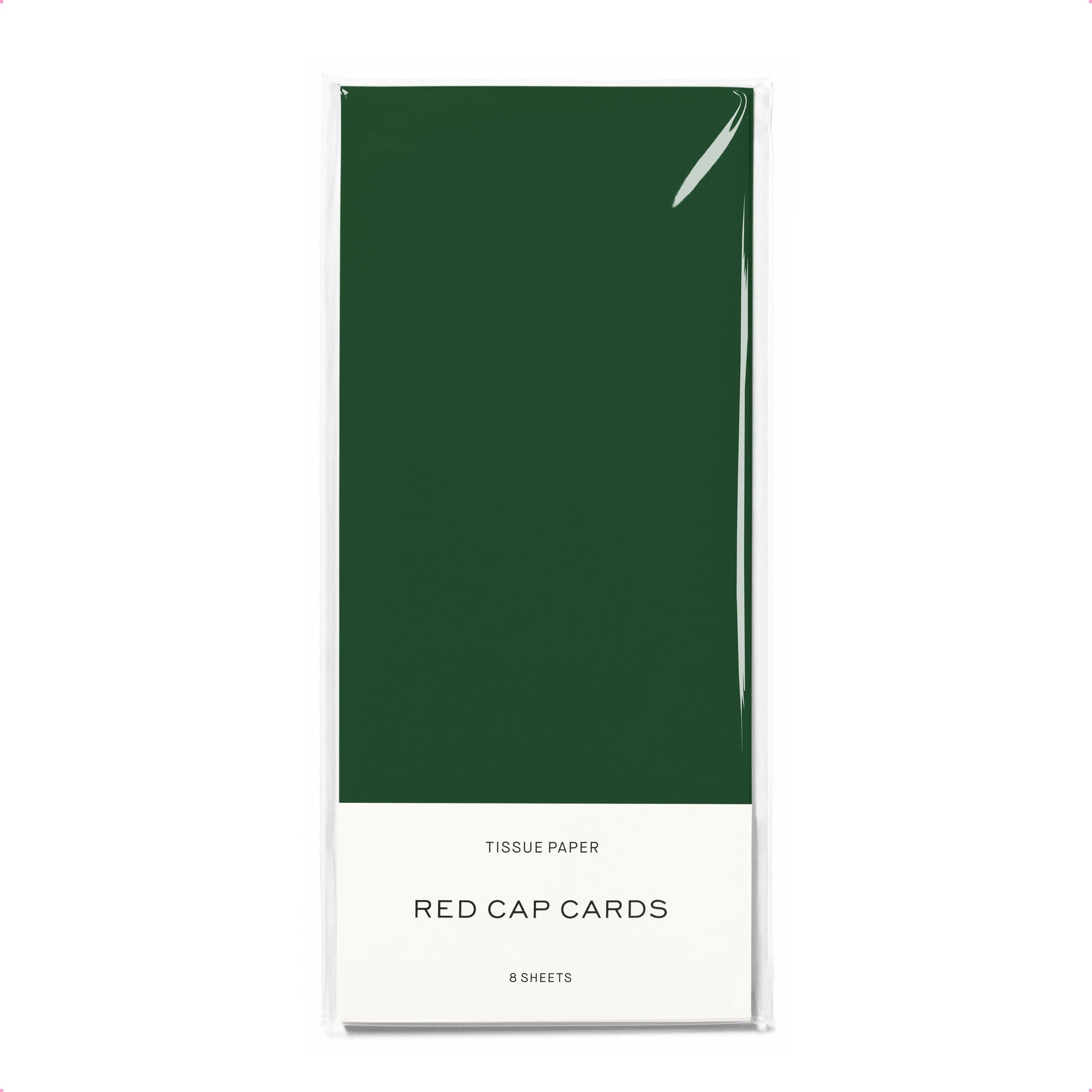 Green tissue paper pack with 'Red Cap Cards' branding on a white background