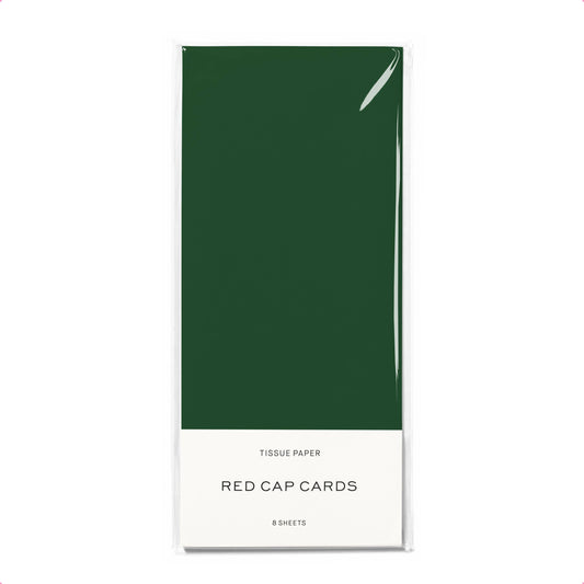 Green tissue paper pack with 'Red Cap Cards' branding on a white background