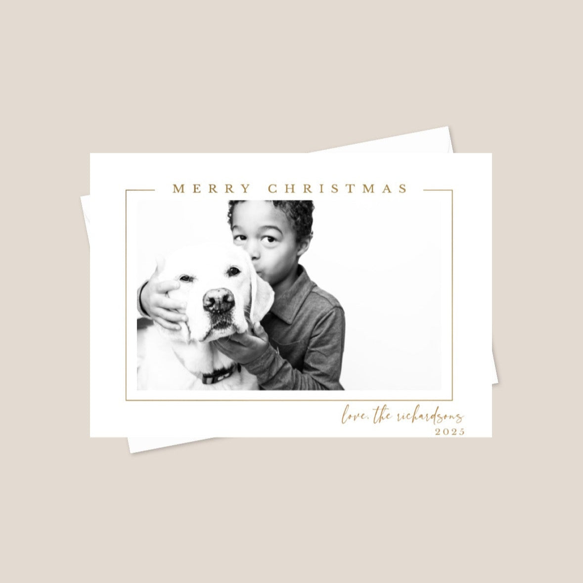 merry Christmas card with gold border simple