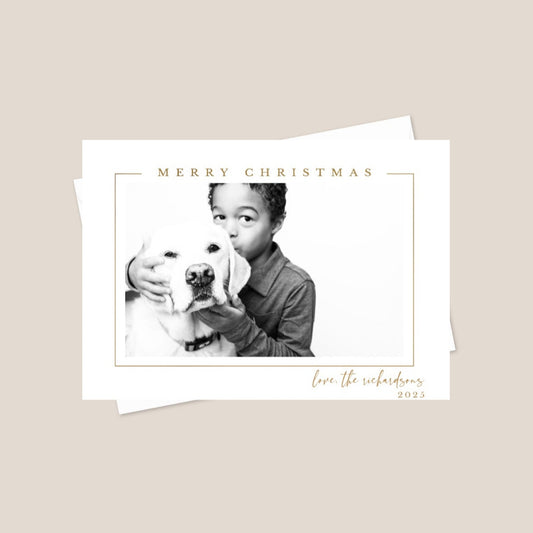 merry Christmas card with gold border simple