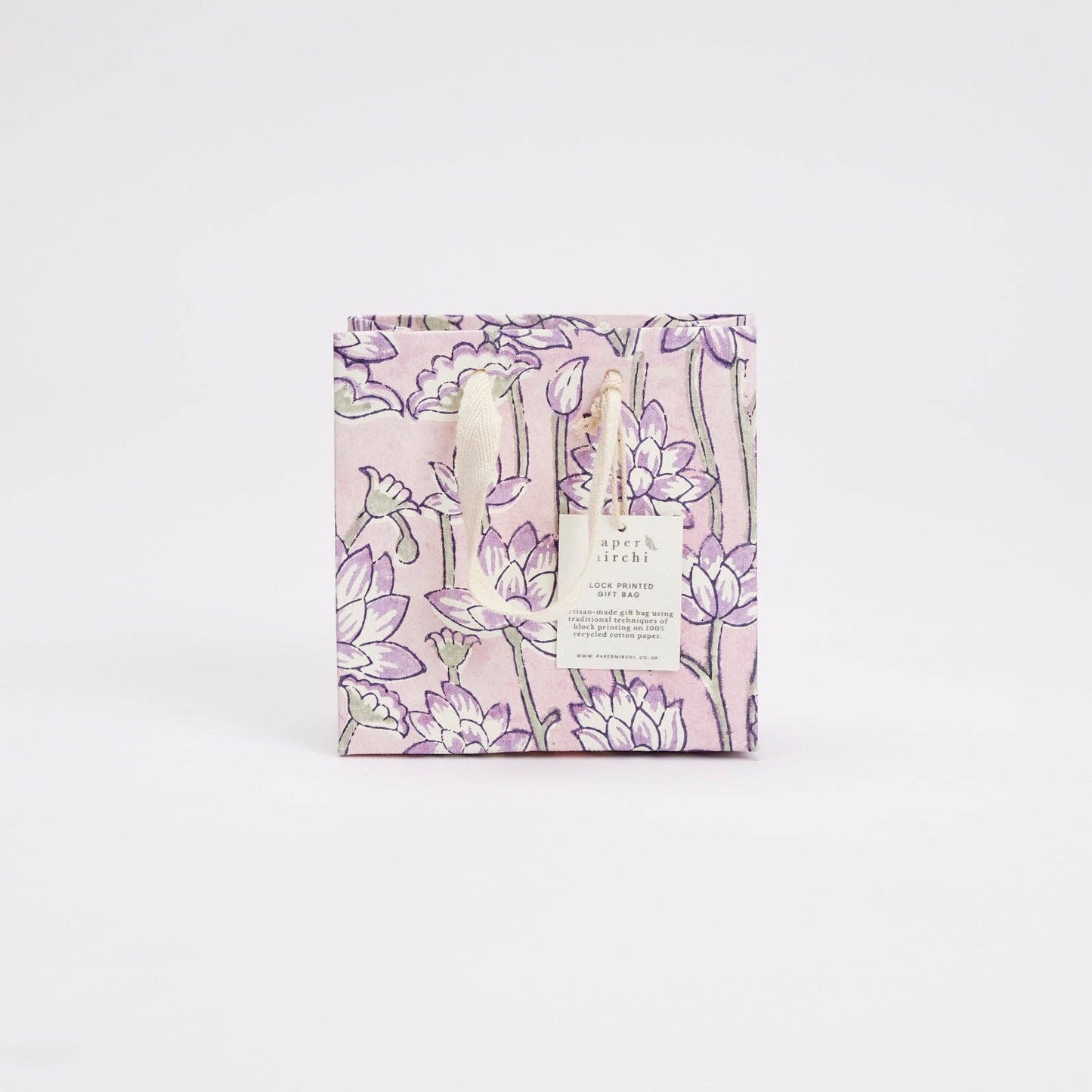Lavender Small Hand Block Printed Gift Bag