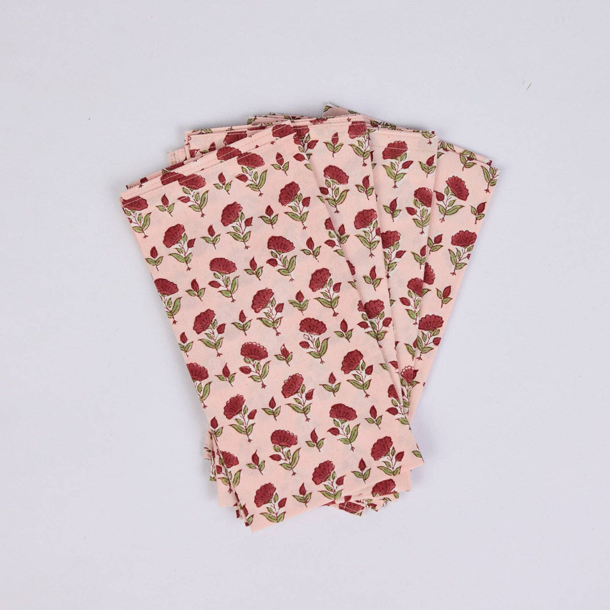 Block Printed Napkins Set of 4 - Ditsy Floral Scarlet