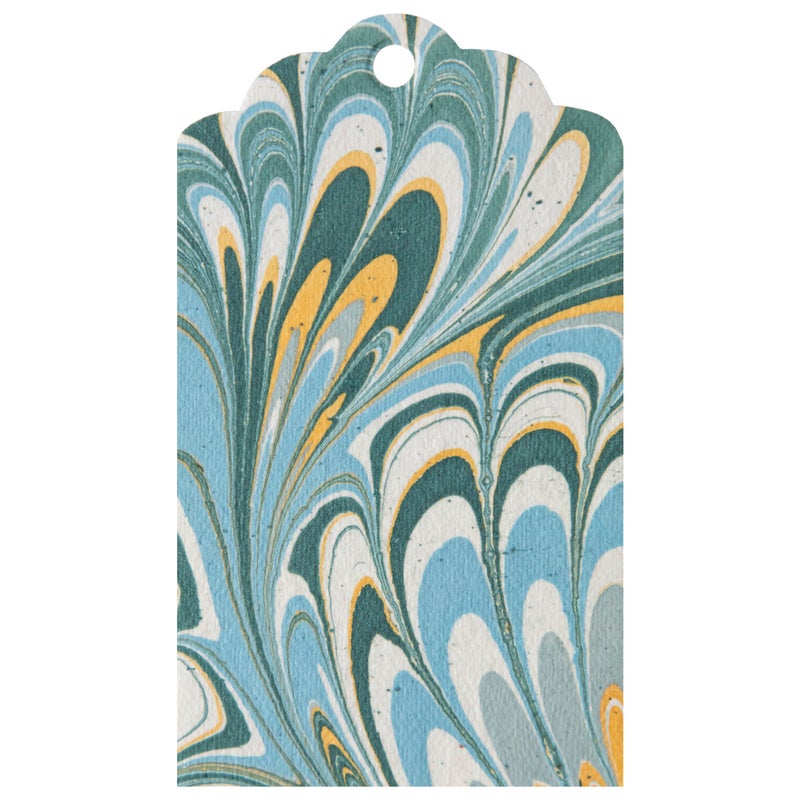 Blue & Gold Peacock Marbled Tags -  Pack of 12