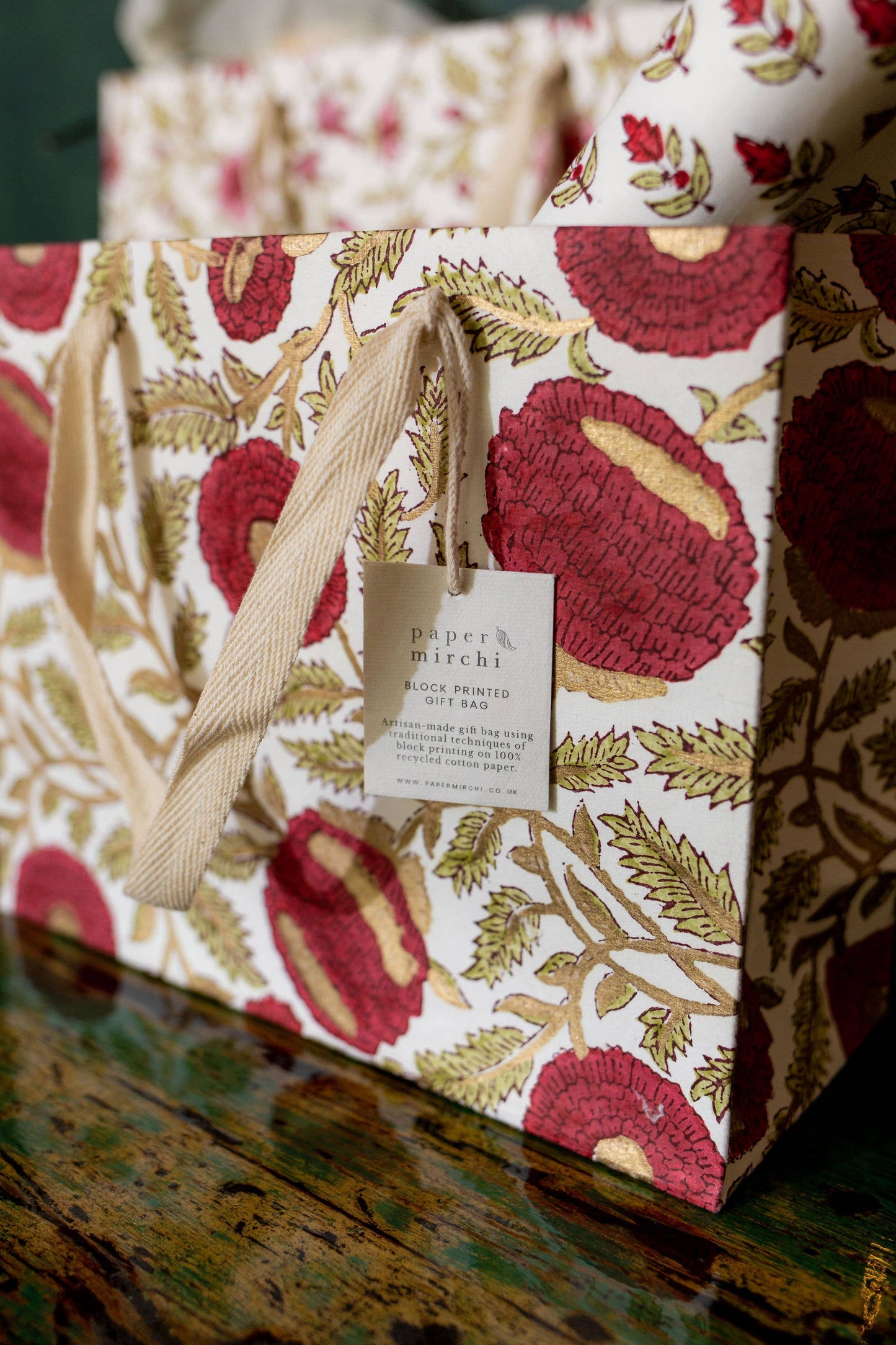Scarlet Medium Hand Block Printed Gift Bag