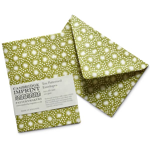 Packet of Ten Patterned Envelopes Animalcules Bawden Green