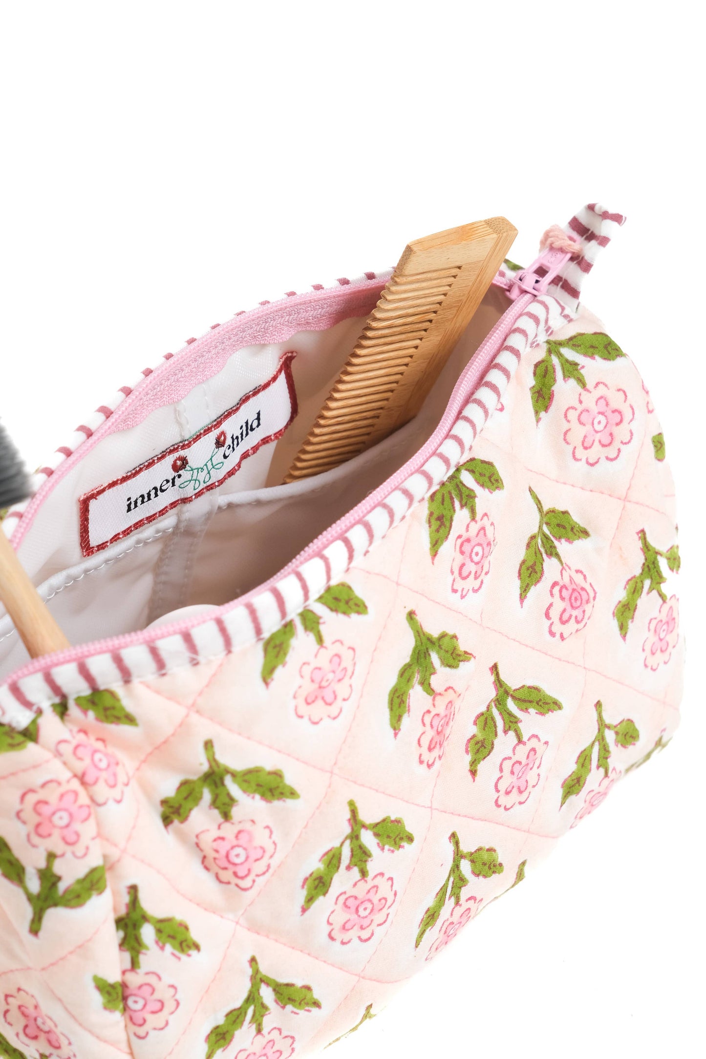 Medium Mona Blockprint Makeup Bag in Pink
