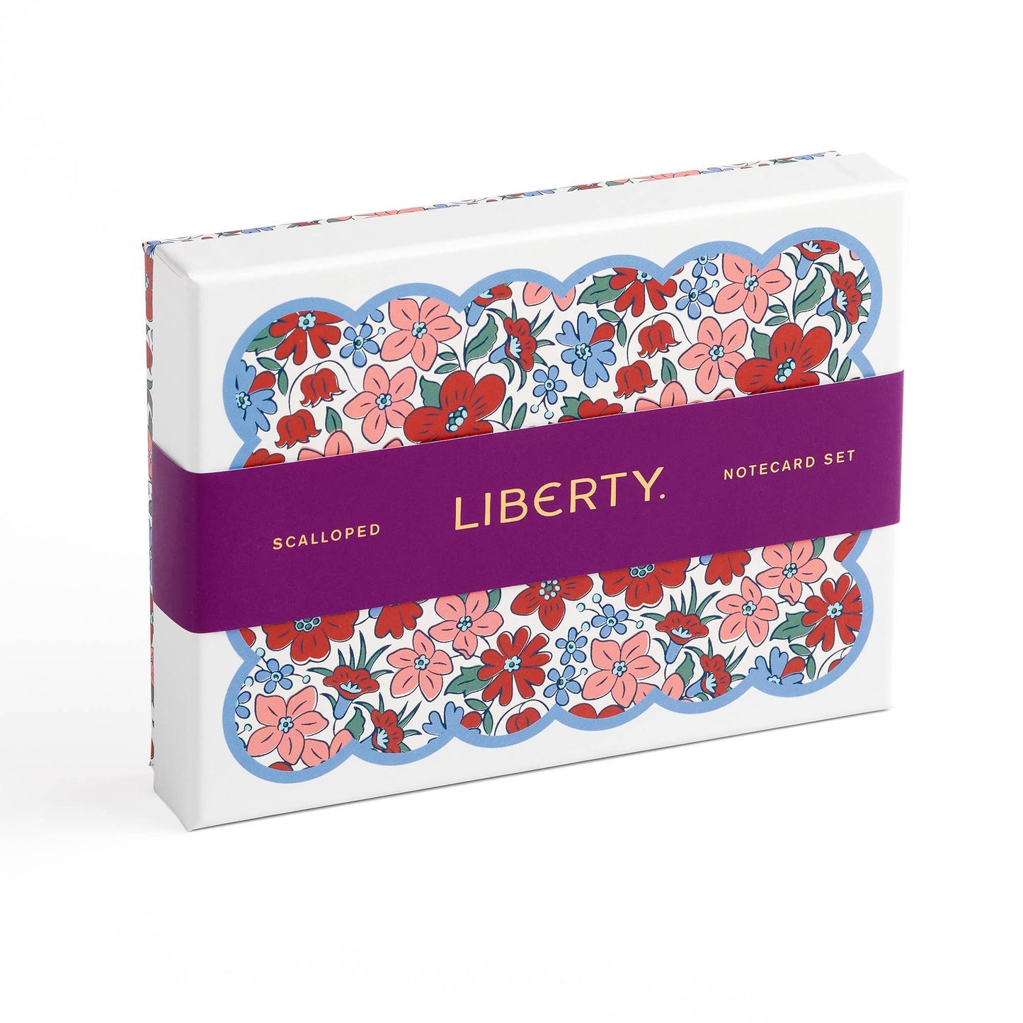 Box of Liberty notecards with floral design and purple band