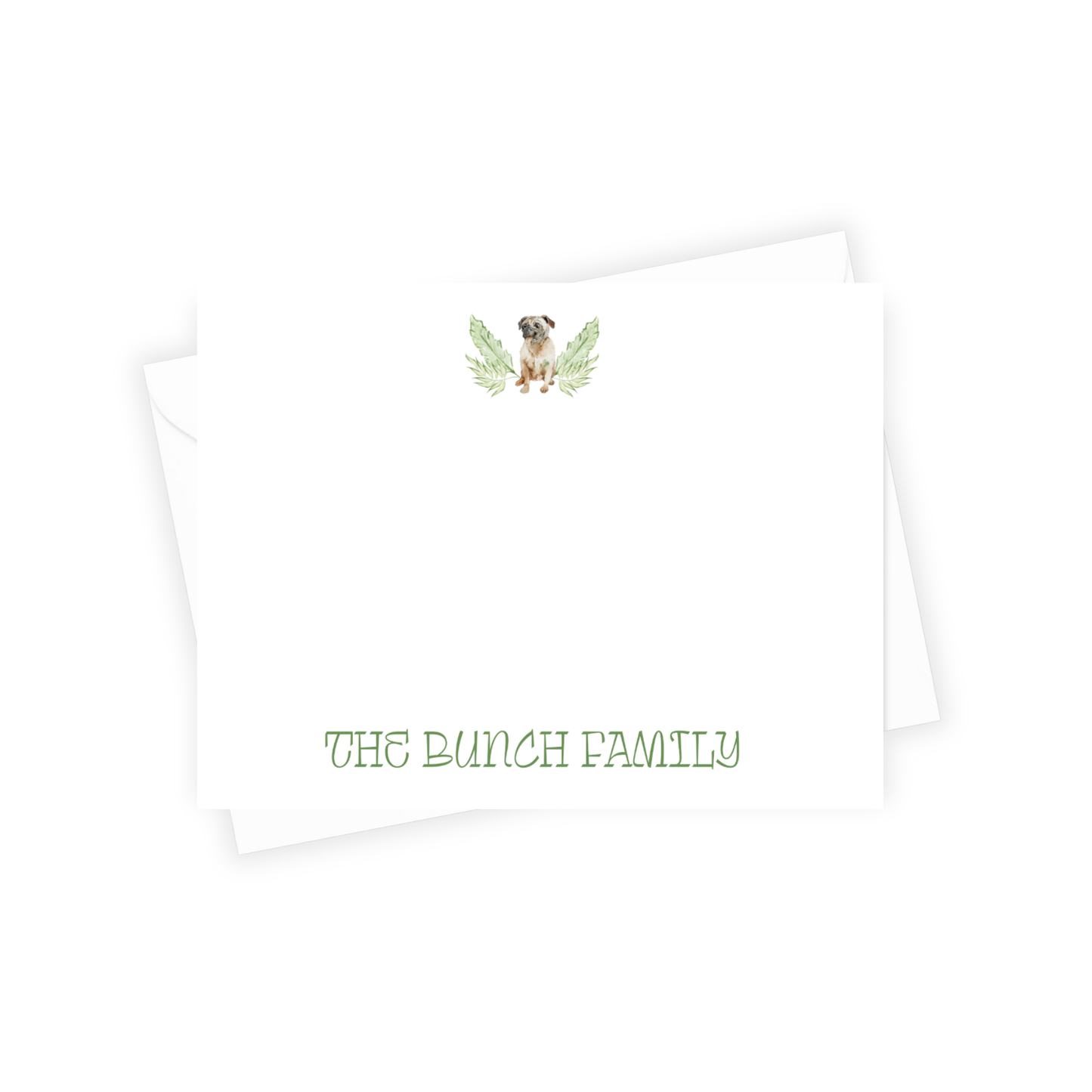stationery with pug at top of paper