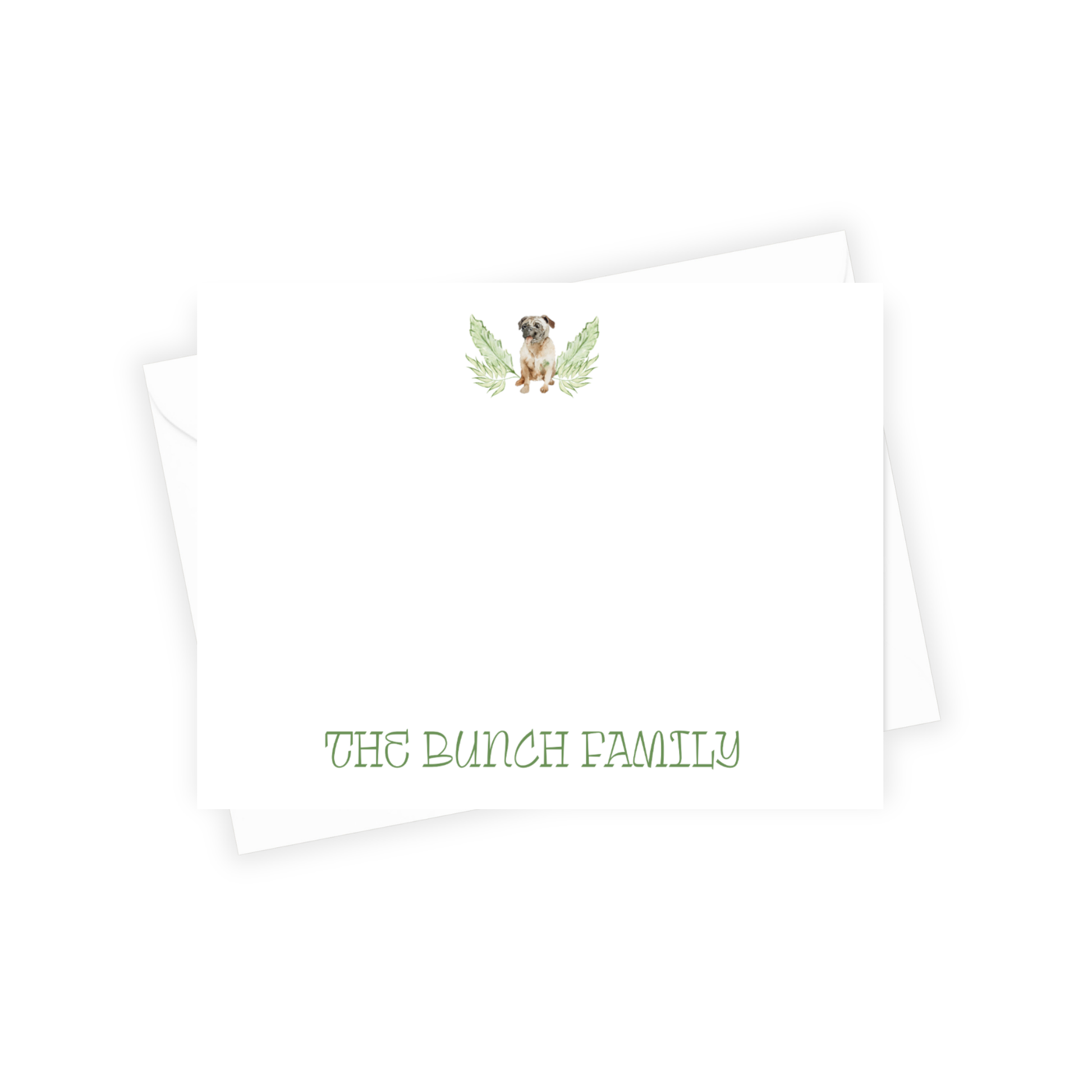 stationery with pug at top of paper