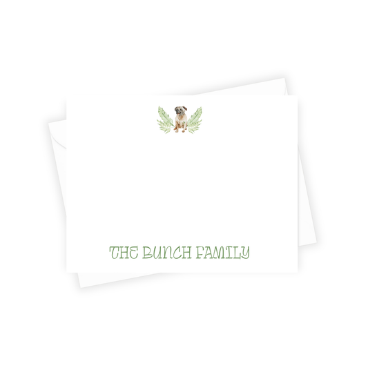 stationery with pug at top of paper