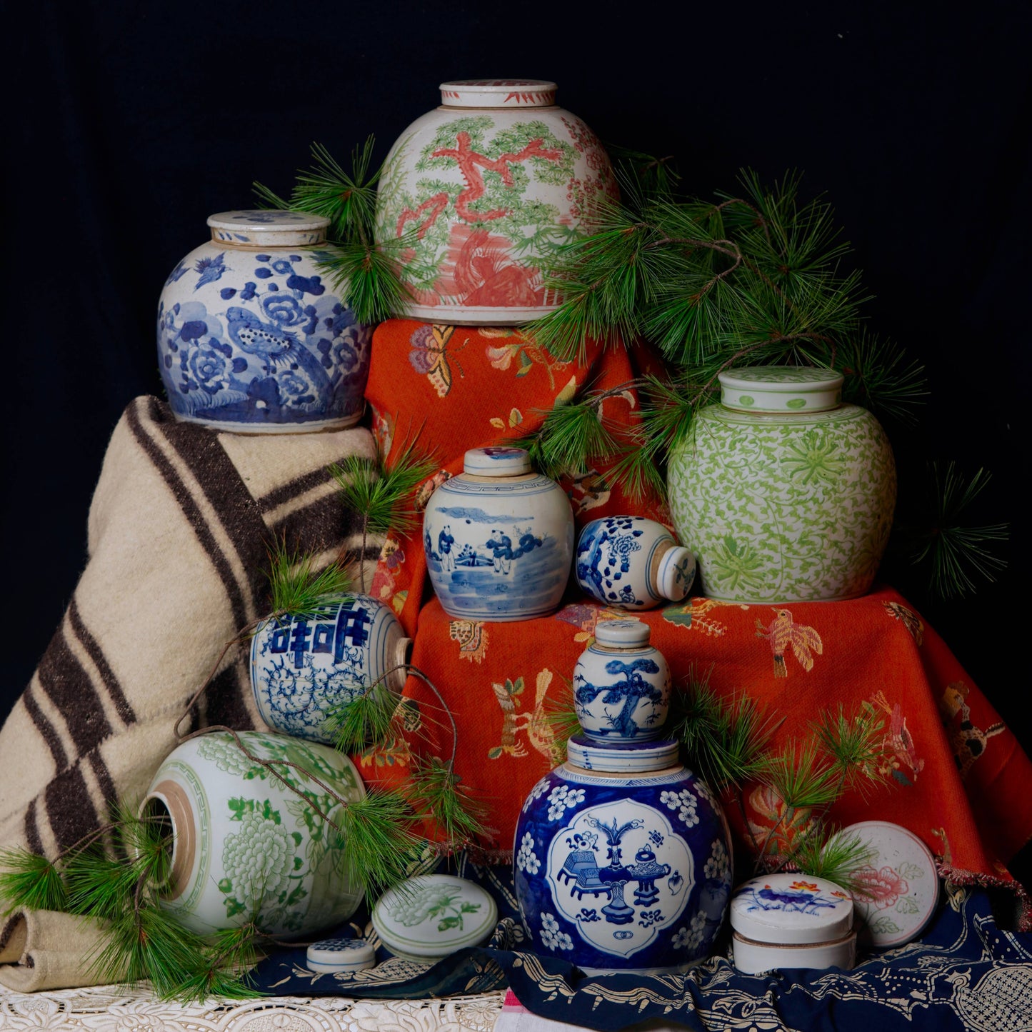 Cobalt Guild - Blue and White Porcelain Playing Children Round Storage Jar