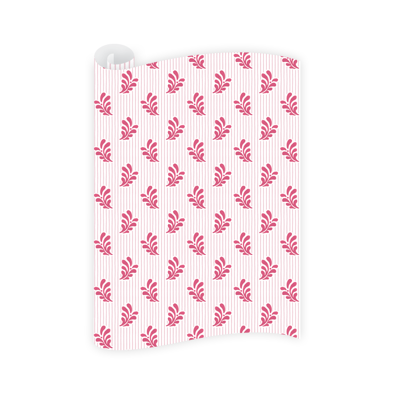 wrapping paper with pink floral pattern on a stripped background