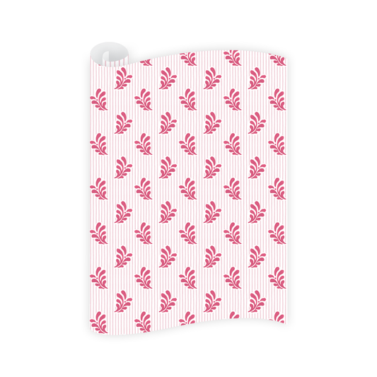 wrapping paper with pink floral pattern on a stripped background